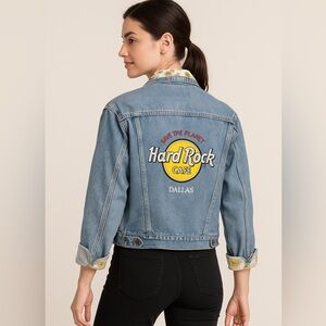 Vintage Hard Rock Cafe Dallas Denim Jacket Size 12 | 90s Embroidered Jean Jacket